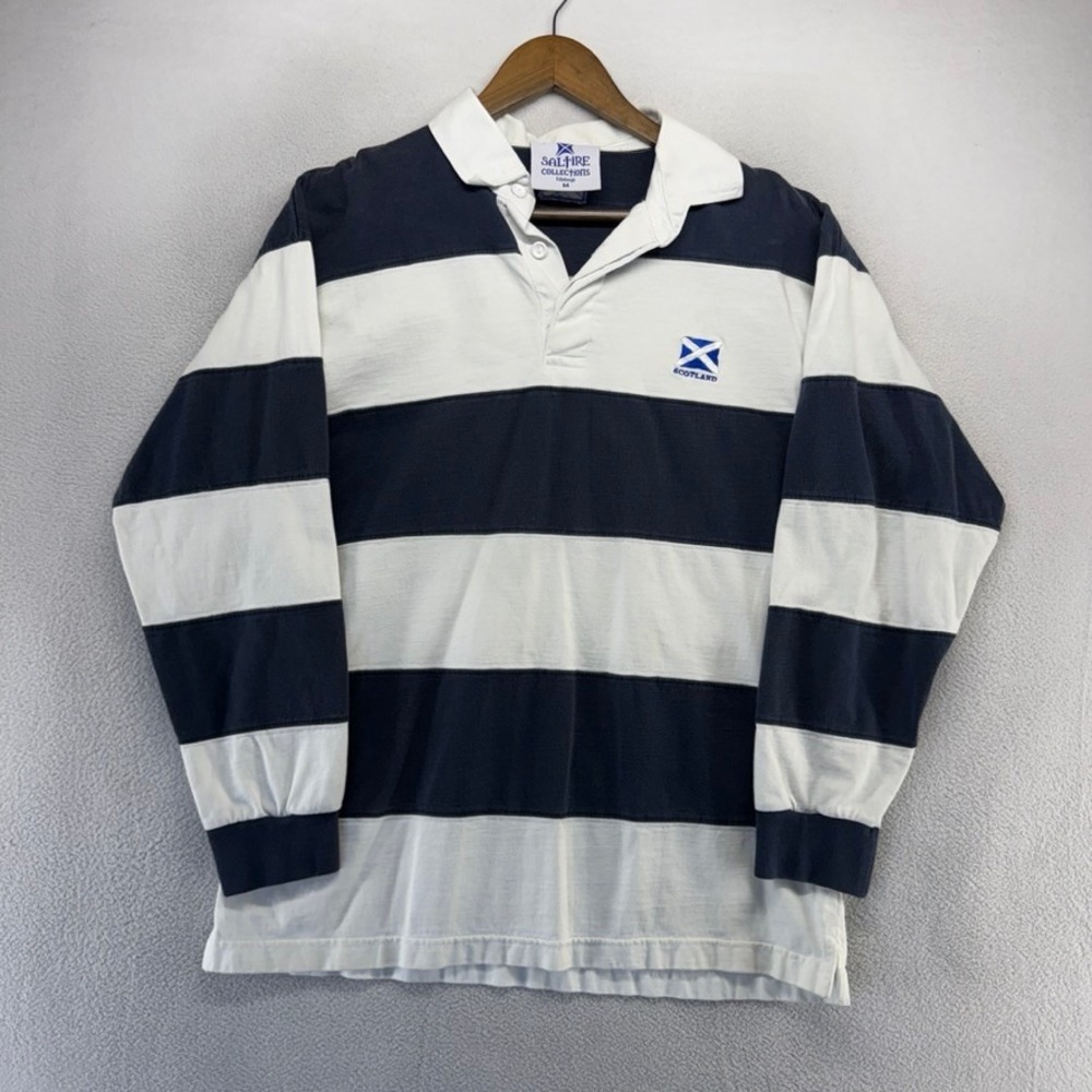 Vintage Scotland Rugby Shirt men's Medium White Blue Embroidered Flag Logo 90s